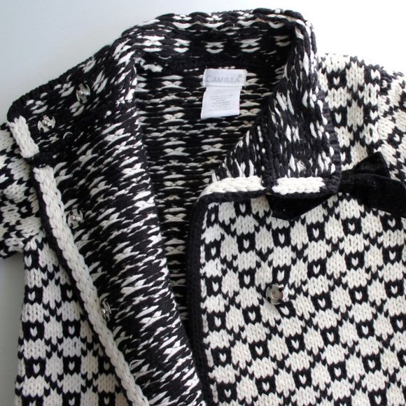 Camilla Knit Sweater Jacket Overcoat Velvet Snap & Bow Size 3T - Picture 7 of 7